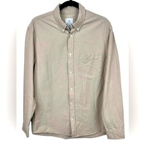 H&M cotton long sleeve button down shirt, Med, tan, khaki, collar, Casual